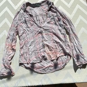Maurices pink and grey plaid button blouse